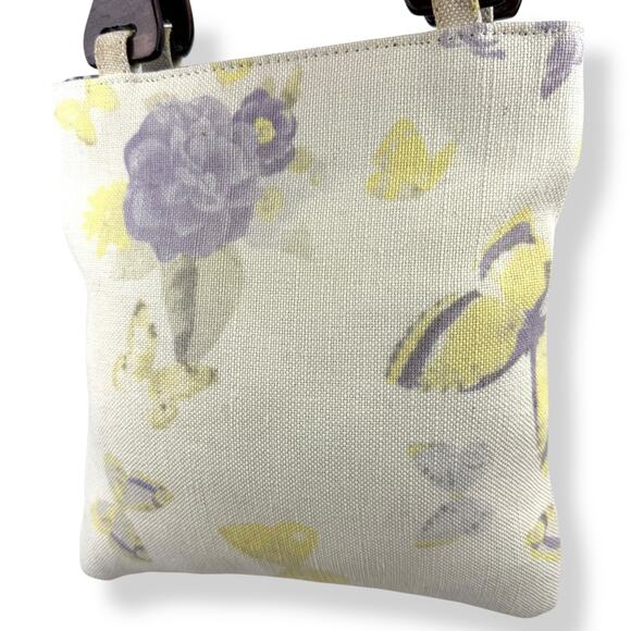 90's woven linen butterfly floral wood handle bag by FASHION EXPRESS ORIGINAL - Picture 16 of 16